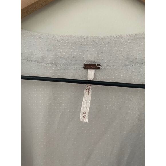 Free People Boogie All Night Eyelet Top Medium Silver Gray Balloon Sleeve Boho - Picture 11 of 11